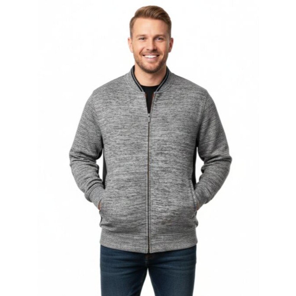 Sean John Men's 2XL Full Zip Sweatshirt Grey Marl Mock Neck Streetwear Y2K EUC